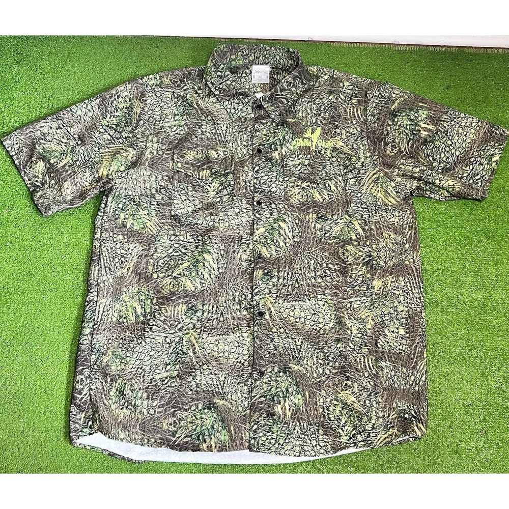 Y2K Camo Fishing‎ Shirt XL OG Camoflauge Brush Snake Skin EUC Outdoor Button Up